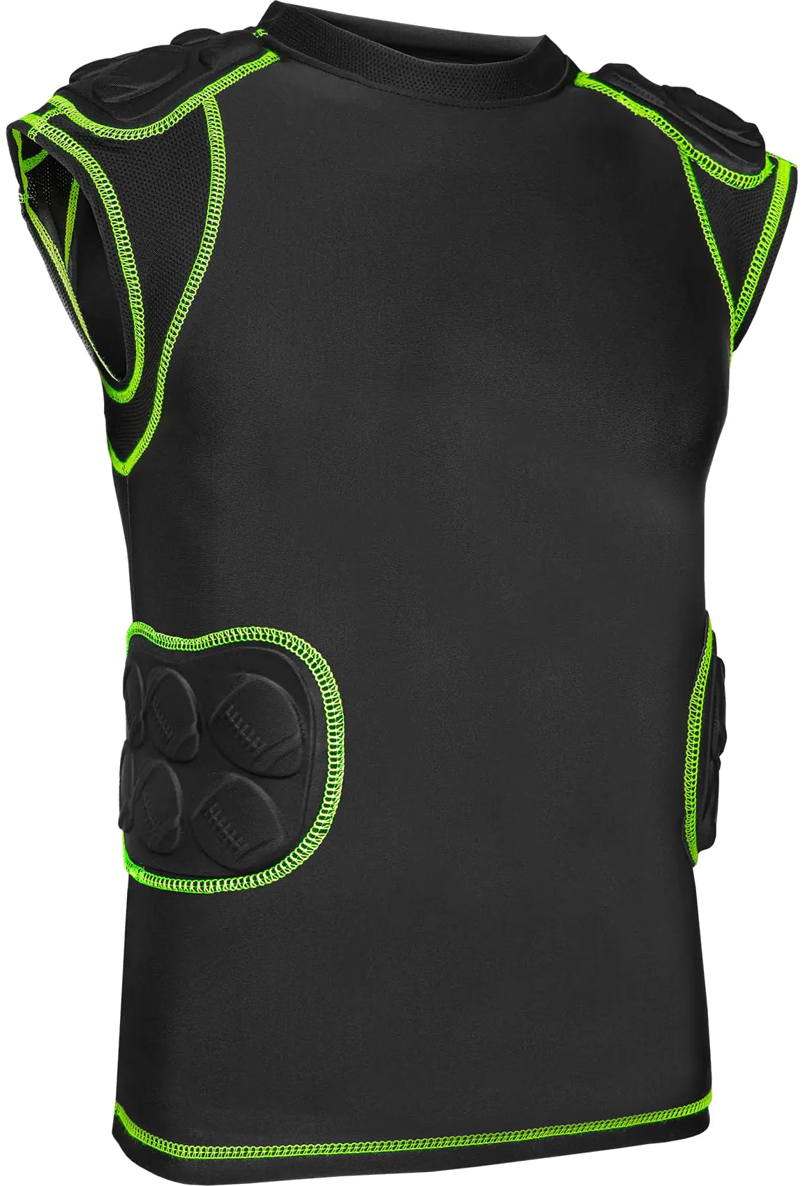 Exxact Sports Defender Adult Padded Football Shirt - Football Rib Protector with Shoulder & Spine Football Pads 5-Pad Football Compression Shirt (Black Adult 2X-Large)