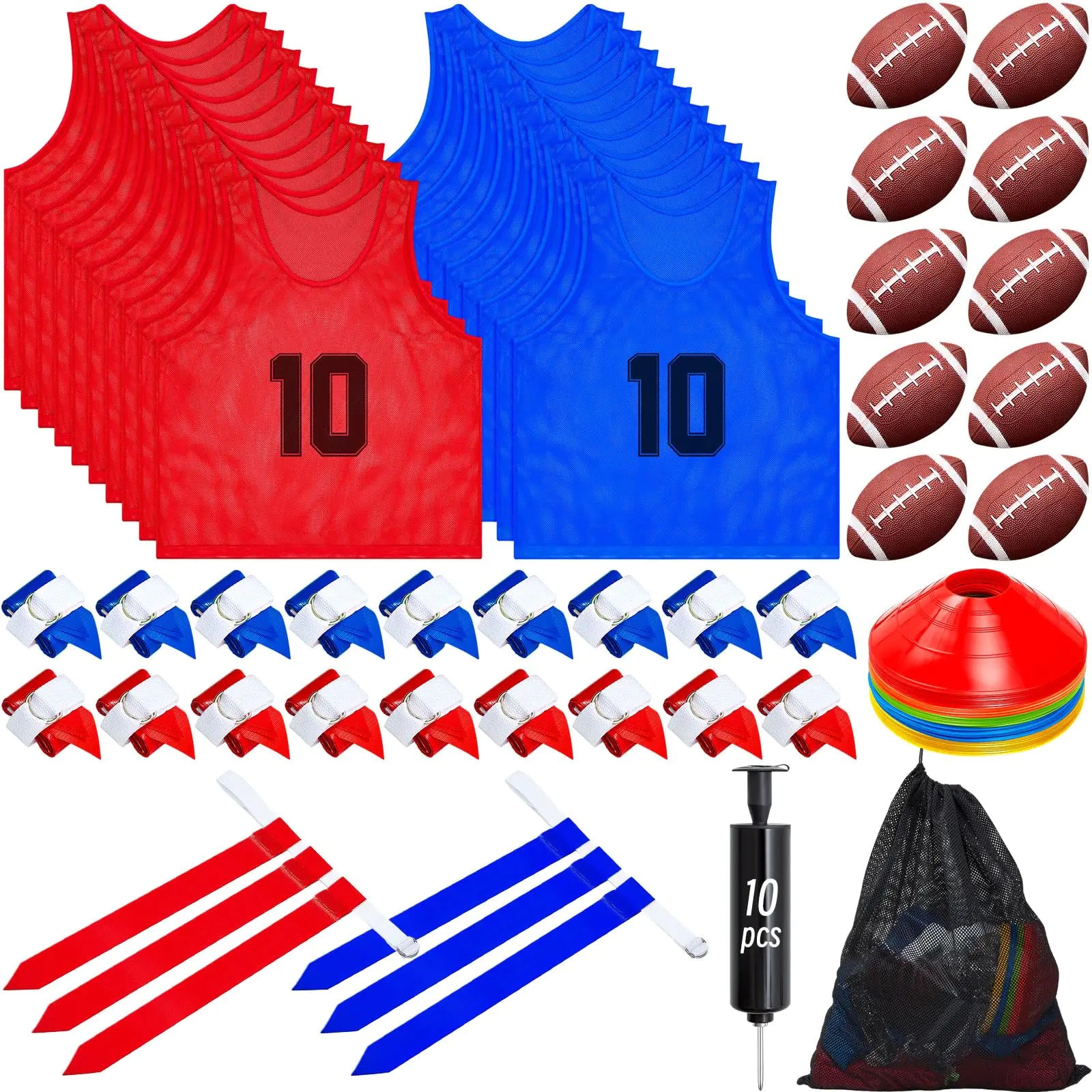 Meooeck 20 Player Flag Football Set Training Equipment Include Flag Football Jersey Football Belt Flag Cone