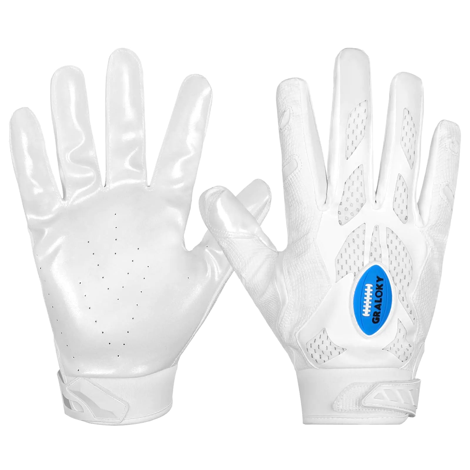 Graloky Football Gloves Youth Football Gloves Silicone Sticky Grip Football Gloves Men Women Adult Football Gloves Kids Football Gloves for Boys Girls Football Receiver Gloves (White Youth L)