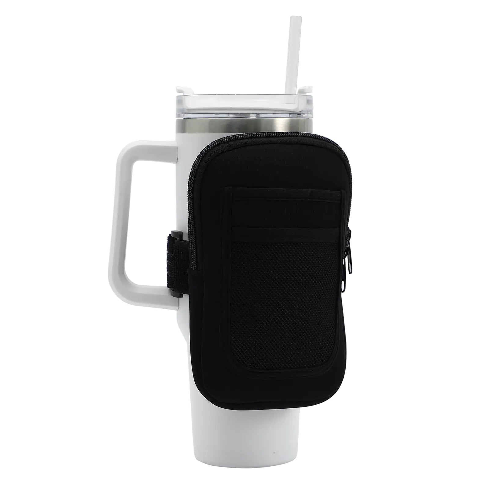 MONOBLANKS Large Water Bottle Pouch for Stanley Tumbler 40ozGym Tumbler Cup Accessories for Women Storage Sleeve Pocket for Walking Running Sports(Black-Large)