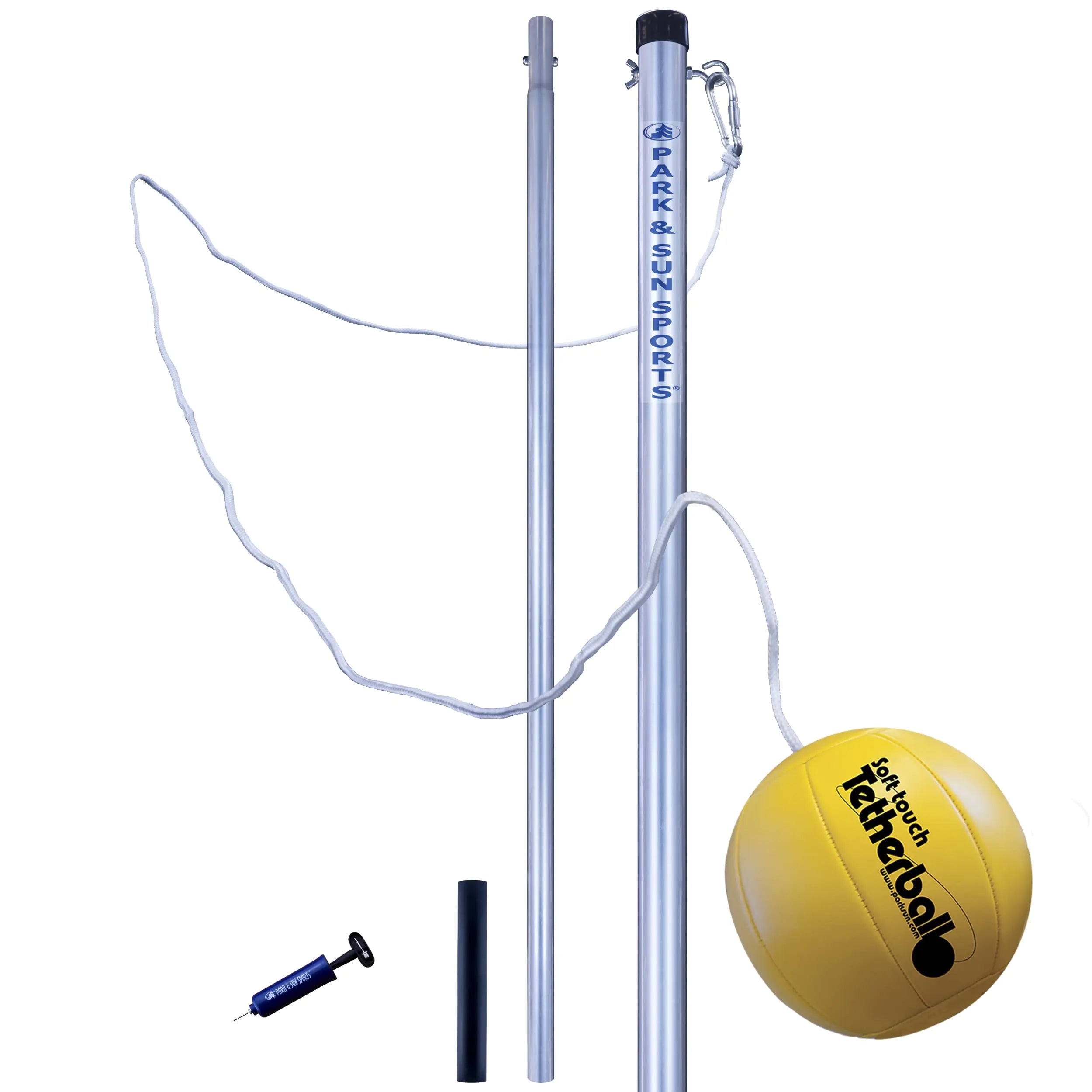 Park & Sun Sports Permanent Outdoor Tetherball Set with Accessories (2-Piece Pole) Yellow & Silver 10.25 feet
