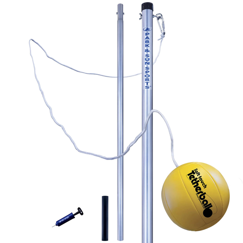 Park & Sun Sports Permanent Outdoor Tetherball Set with Accessories (2-Piece Pole) Yellow & Silver 10.25 feet