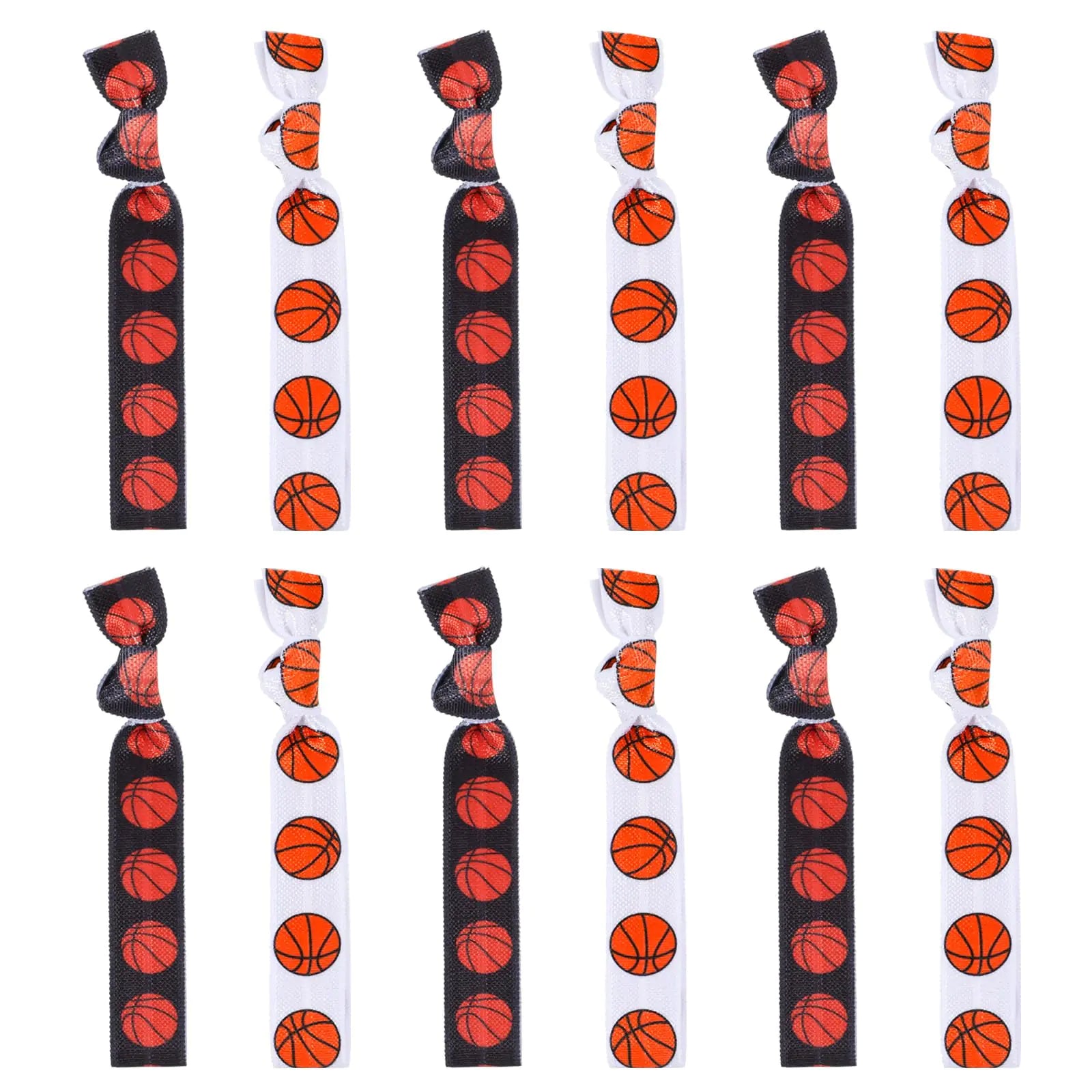 12Pcs Basketball Hair Ties Elastic Basketball Hair Bands No Crease Sports Ponytail Holders Basketball Ribbon Hair Accessories for Girls Women Party Team Members (Basketball)