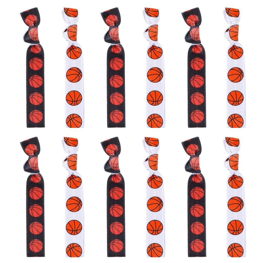 12Pcs Basketball Hair Ties Elastic Basketball Hair Bands No Crease Sports Ponytail Holders Basketball Ribbon Hair Accessories for Girls Women Party Team Members (Basketball)