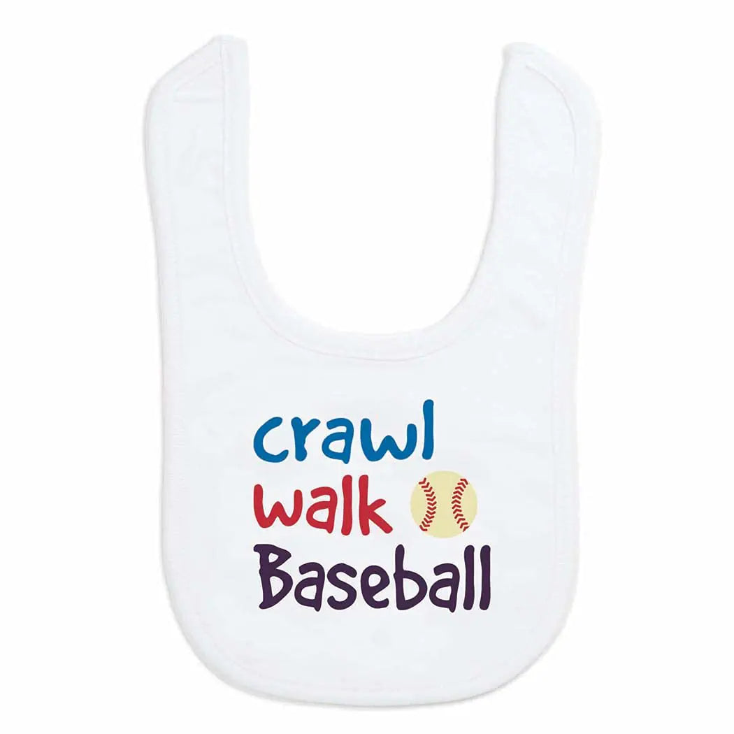 Baseball Baby & Infant Bib | Crawl Walk Baseball | Soft Microfiber Bib